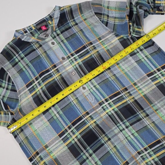 Vince Camuto Women's Semi Sheer Blue White Plaid Long Sleeves Blouse Size XL - Picture 11 of 12